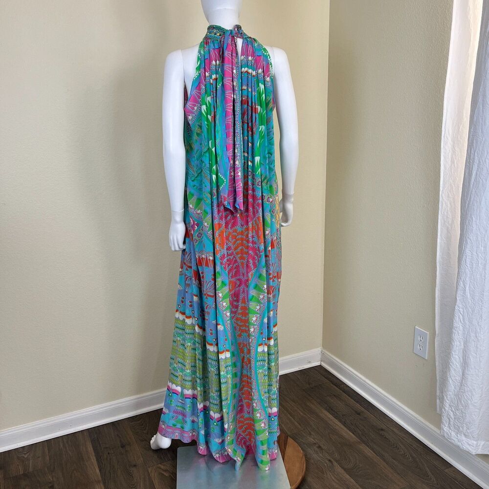 Camilla Amulet Womens Silk Multicolor Halter Maxi Dress Boho Resort Beach Summer - Picture 9 of 13